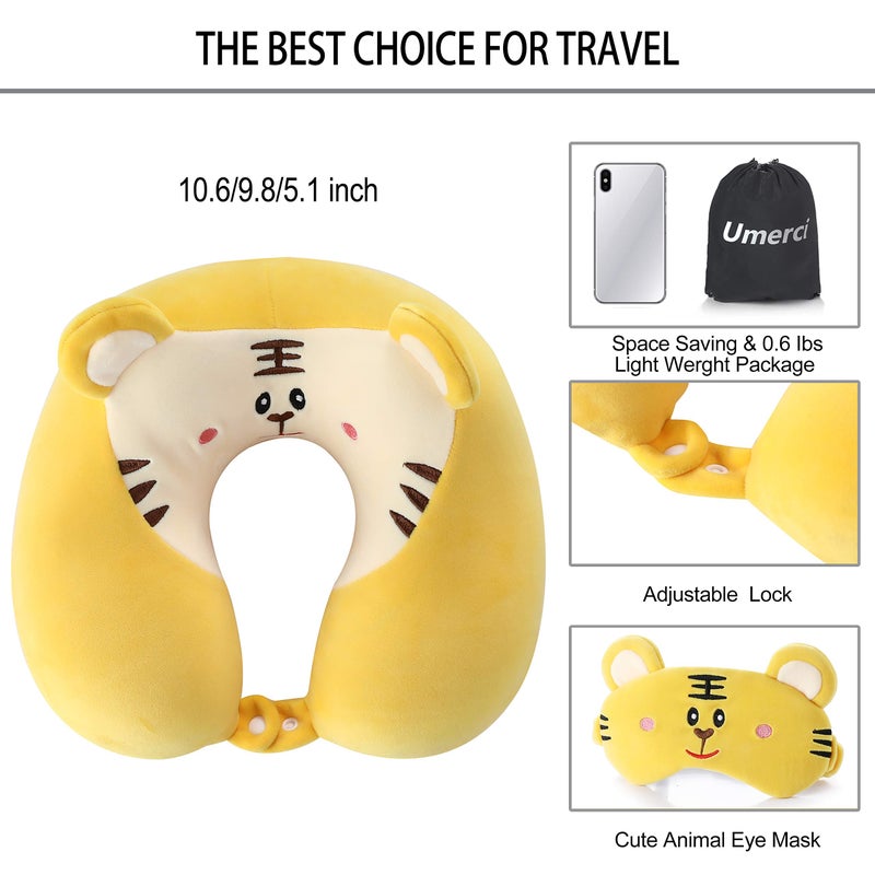 Umerci Travel Pillow, Memory Foam Neck Pillow with 360-Degree Head Support Comfortable Airplane Pillow with Storage Bag Lightweight Traveling Pillow for Sleeping, Car, Train, Bus and Home Use (Tiger) - Image 5
